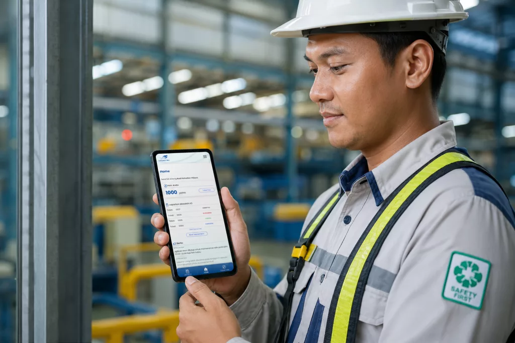 Petugas keselamatan menggunakan alur pelaporan mobile